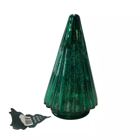 8" Lit Glam Mercury Glass Light Up Green Christmas Cone Tree Table Lamp Decor