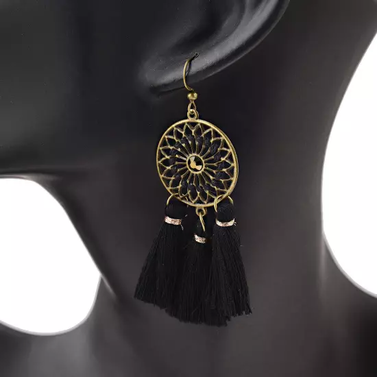 Fashion Women Bohemian Earrings Long Tassel Fringe Drop Dangle Ear Stud Jewelry