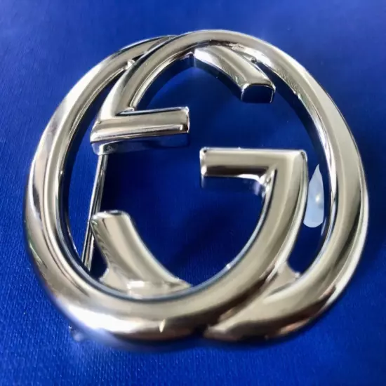 New L Authentic GUCCI GG Interlocking Silver Finish Unisex Belt Buckle Italy