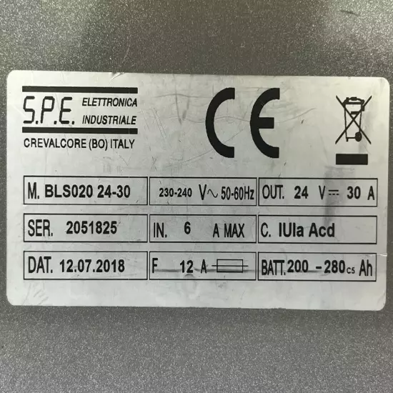 S.P.E Elettronica / High Frequency Battery Charger / BLS020 24-30