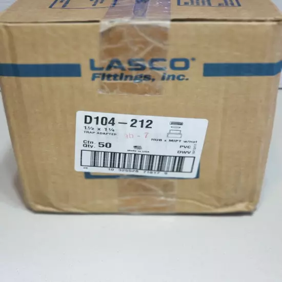 Box of 50- LASCO Trap Adapter w/washer & Plastic Nut PVC 1 1/2 x 1 1/4 Inch NOS