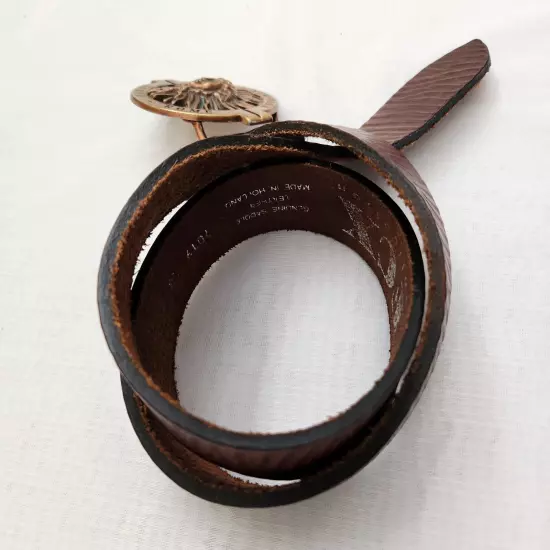 FCX Collection Belt Womens Size 28 Brown Genuine Saddle Leather Medallion Buckle