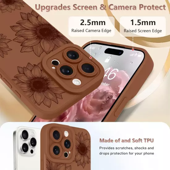 Floral Case for iPhone 16 Pro Max Case Cute Sunflower Floral Blooms Design Soft