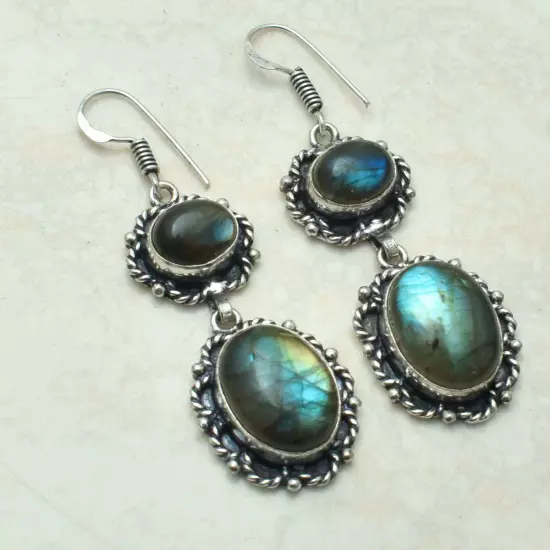 Labradorite Handmade Drop Dangle Earrings Jewelry Wedding Gift 2.08" AE-59323