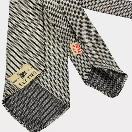 Ely Ties Silver Black Striped Vintage Necktie Silk Tie Men's 3" x 53"