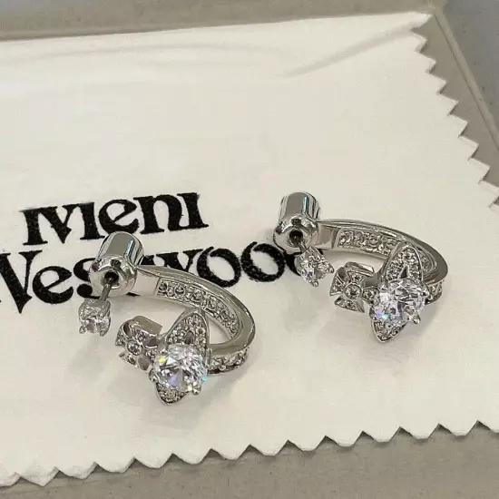 1Pair Vivienne Westwood Crystal Earrings Ear Stud with Packaging Box