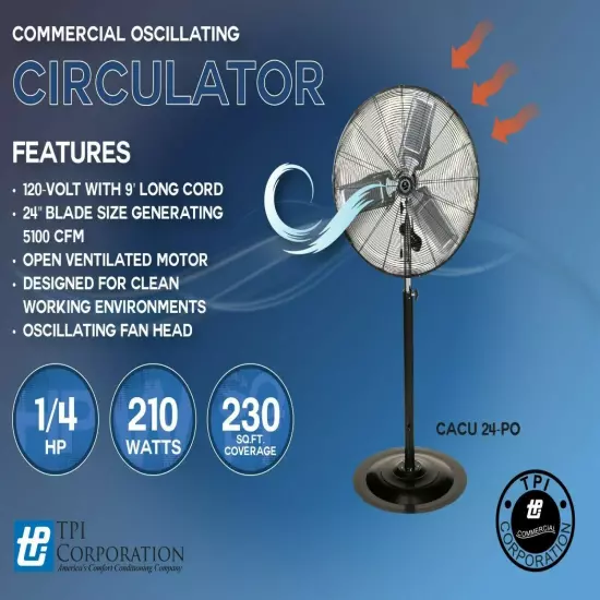 TPI CACU24-PO 24" Commercial Oscillating Circulator, Pedestal