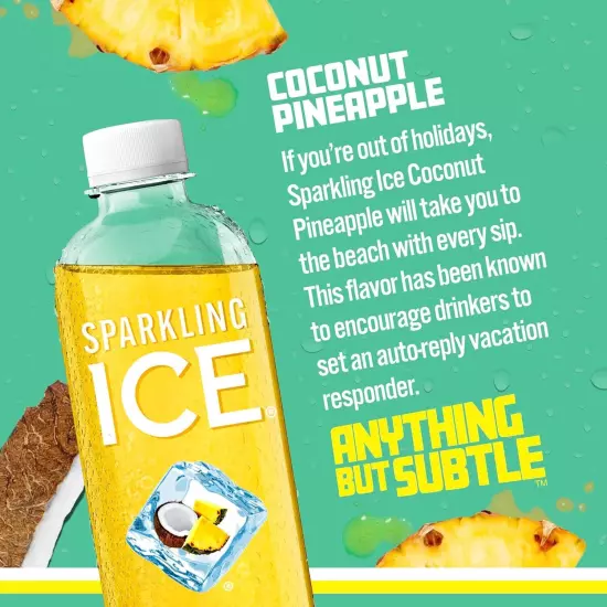 Sparkling Ice Coconut Pineapple Flavored Water, Zero Sugar, 12-Pack