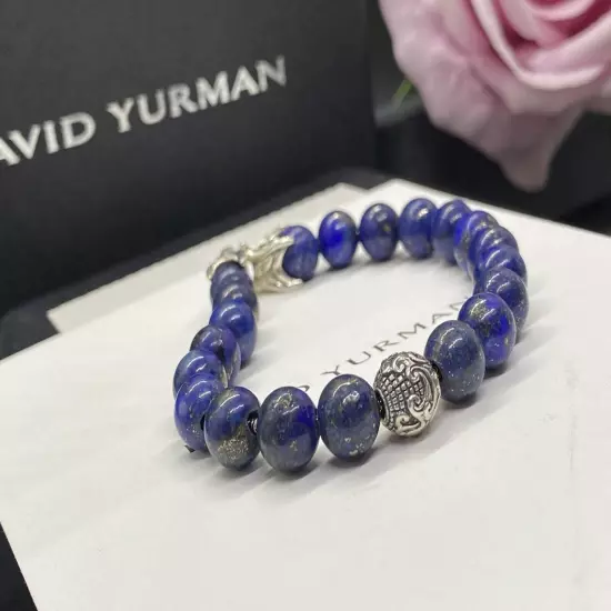 DAVID YURMAN Men's 8mm Lapis Lazuli W/ Waves Spiritual Beads Bracelet 8.5”