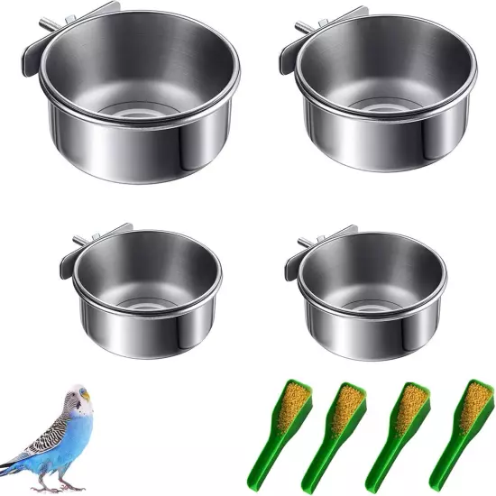 4 pcs Bird Feeding Dish Cups, Three Sizes Parrot Stainless Steel Food Bowl... 