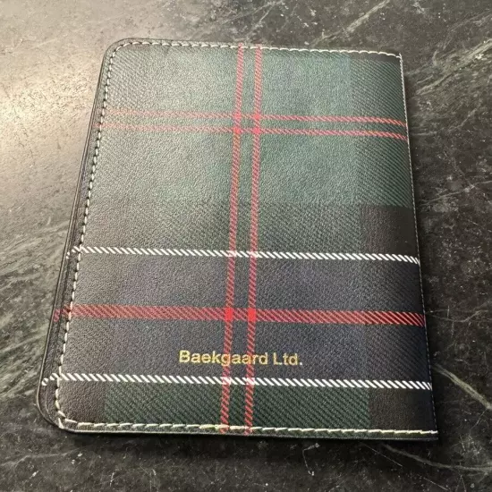 Baekgaard Genuine Leather Passport Cover Holder Green Blue Plaid Gold Letters