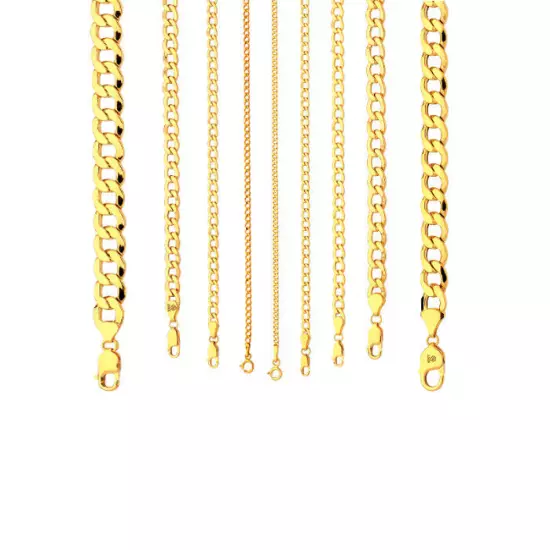 10k Yellow Gold 2mm-11mm Curb Chain Necklace Bracelet Size 7"-30" Hollow