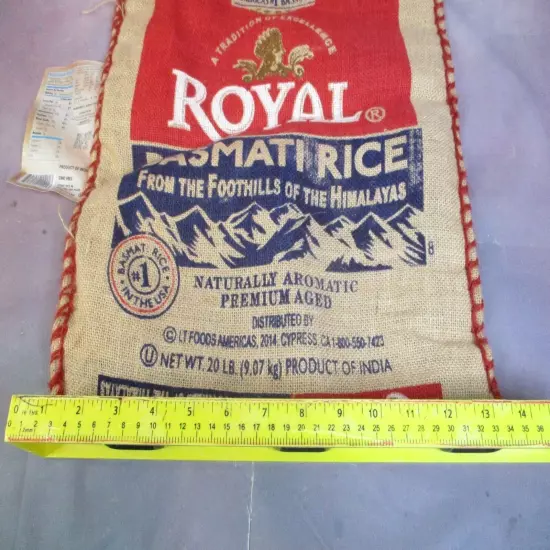 Royal Basmati Rice Bag 20lbs Burlap Handles Zipper Heavy Duty 25th Anniv NO RICE