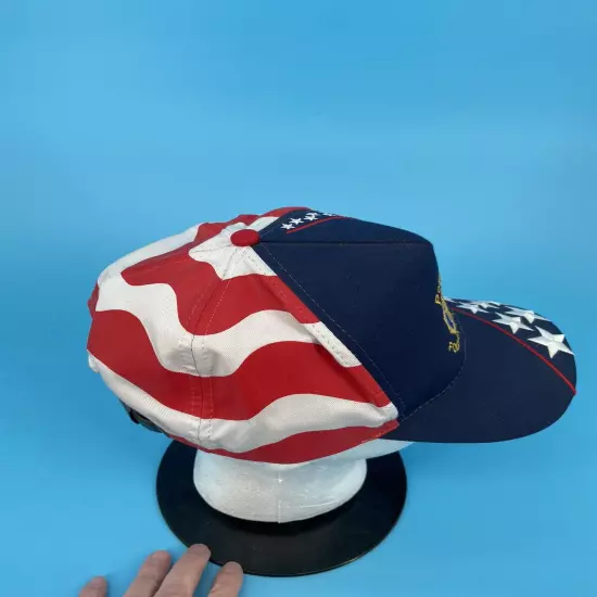 VTG 90s Nissun Snapback Hat Red White Blue Thick Stitched American Flag Stars