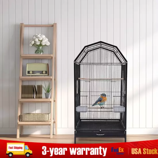 Black Large Bird Cage wit Rolling Stand Cockatiel Parakeet Finch Parrot Birdcage