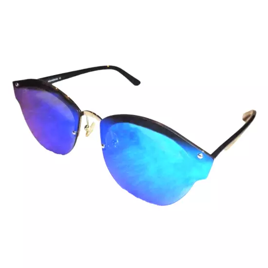 AQS Cat Eye Sunglasses Mirror Blue Lens Silver w Black Arms $149 Italy Aquaswiss