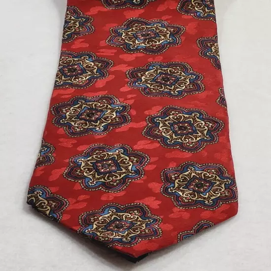 Addison on Madison Handmade Business Silk Necktie Deep Red w Medallion Pattern