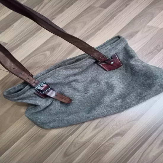 Swiss travel, shopping bag made of army blanket and leather belts