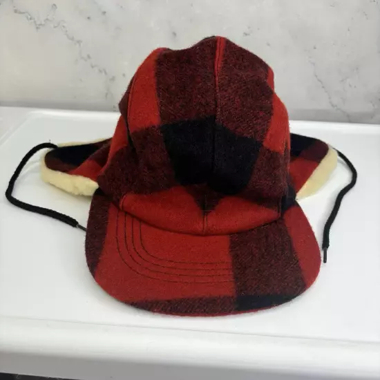 Filson Garmet Trapper Cap Hat L 100% Virgin Wool Mackinaw Buffalo Plaid Retro