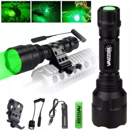 800yard Green LED Flashlight Predator Hunting Light Weapon Gun Barrel Mount Hog