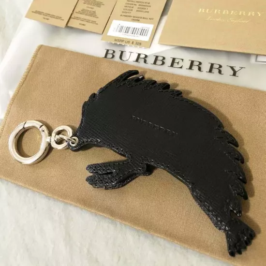 $325 Burberry Beasts Studded Leather Bull Key Charm Key Ring Key Fob Bag Charm