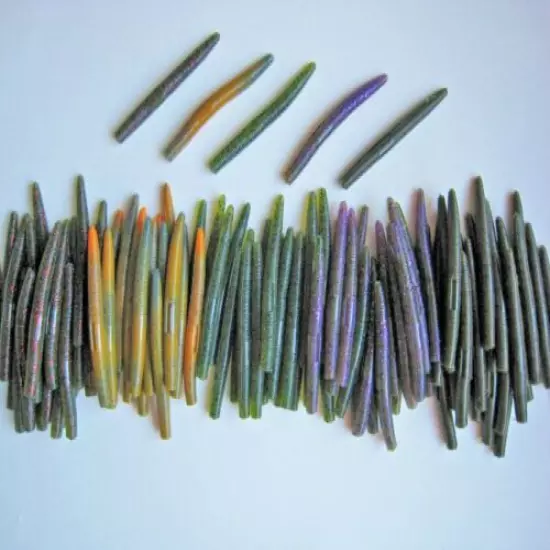 100 PK 5" Senko Style - 5 COLORS/20 EACH-Soft Plastic Bass Worms-SCENT-SALT-USA