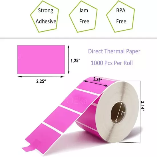 2.25" X 1.25” Direct Thermal Labels Barcode Address 1 ROLL, Pink 