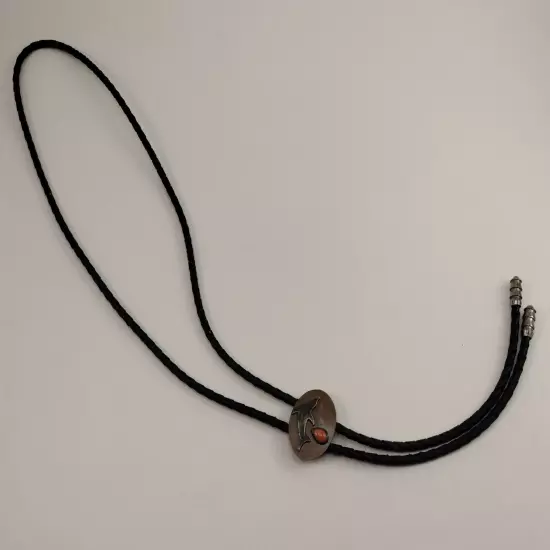 17" VTG Bolo TIE Copper Silver Dolphin Coral Black Leather Cord Lightweight 