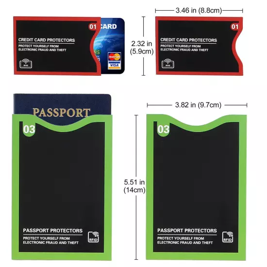 RFID Blocking Sleeve 14 Credit Card Holder & 5 Passport Protector Identity Theft