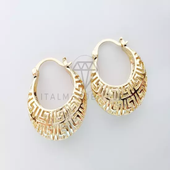 18K Basket Greek Earrings Aretes de Canasta de Grecas Diseñador Oro Laminado 18K