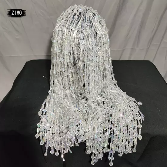 2022 Women Silver Sequin Crystal Fringe Wig Party Rhinestone Headpiece Top Hot