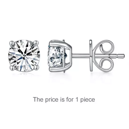 Men's 1Ct Moissanite 4-Claws Solitaire Stud 925 Sterling Silver Earring (1PCs)