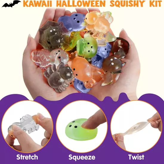 24 PCS Halloween Mochi Squishy Toys, Soft Squishy Toy Cute Squeezes, Stress Reli