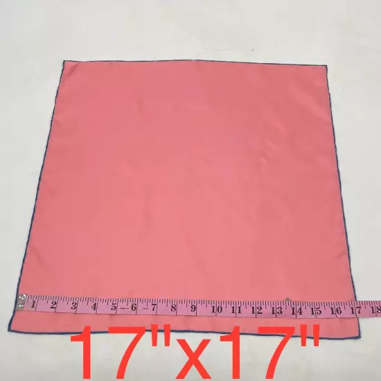 Brooks Brothers Pink Pocket Square Handkerchief Hanky 100% Silk 17x17" blue trim