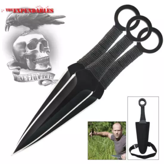 3PC EXPENDABLES 12" LARGE Throwing Knife Set Tactical Hunting Kunai Knives +Case