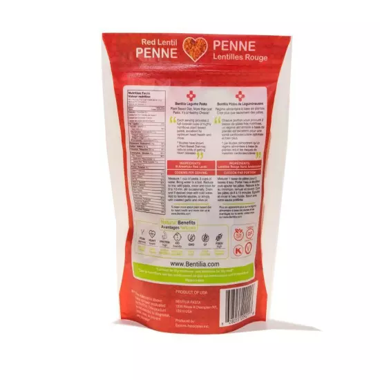 Bentilia Pasta Red Lentil Penne 8 oz (Pack of 6)