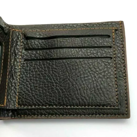 Men Leather Bi-Fold Wallet Brown Textured