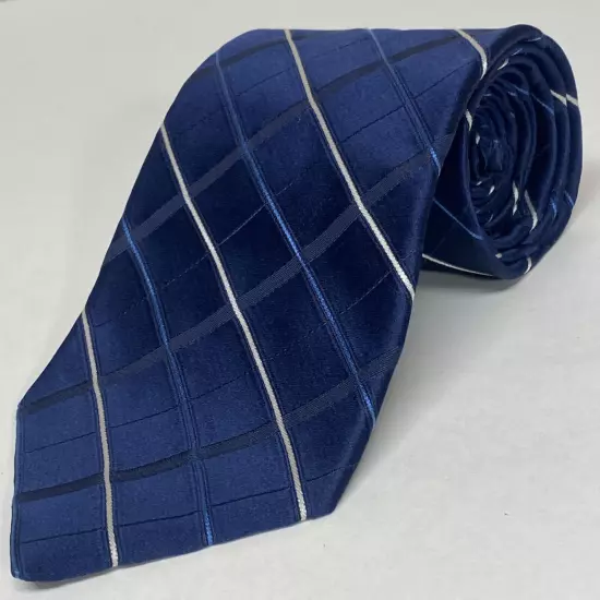 DKNY Blue 100% Silk Men’s Neck Tie Geometric Classic Adult Size Made In USA S66