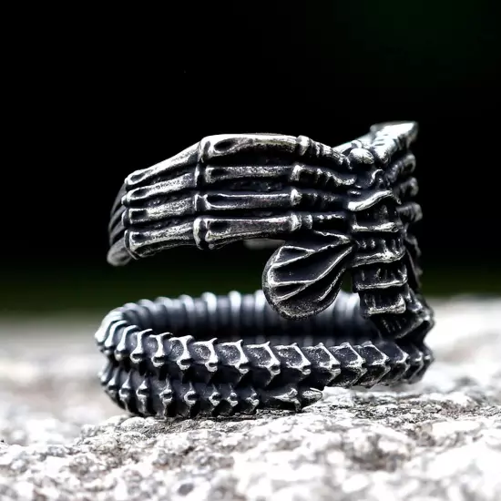 Stainless Steel Alien Finger Ring For Men Steel Punk Amulet Movie Animal Jewelry