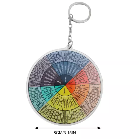 With Feelings Wheel Chart Keychain Keyring Key chain Ease Emotions 3.15in