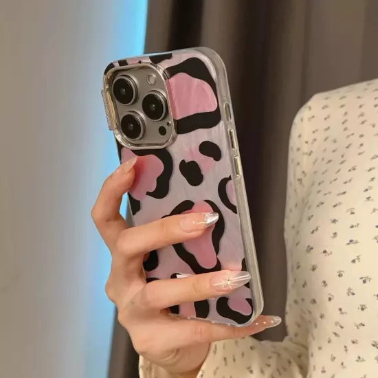 Plating Pink leopard Pattern Case For iPhone 14 Pro Max