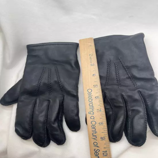 Fownes Brothers Men's Gloves Soft Leather Black Size Large Cashmere Lining VTG