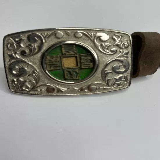 Belt Buckle Ming Dynasty Coin Silver Elaborate Brown Leather Belt Stamped W