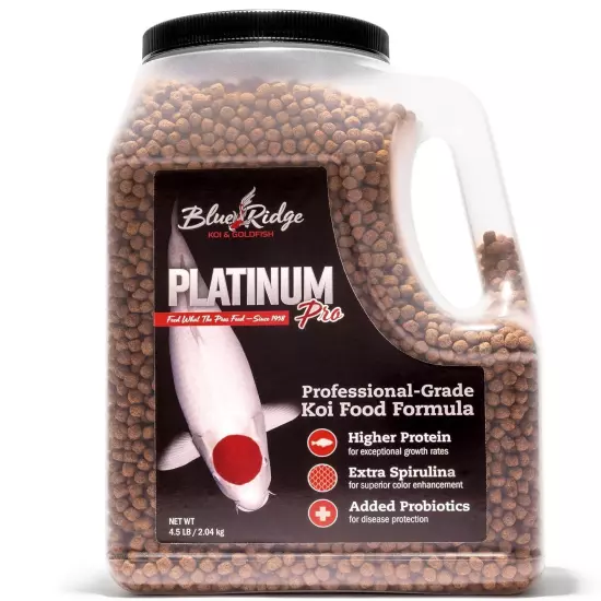 Blue Ridge Koi Fish Food 4.5lb - Koi Food 3/16” Platinum Pro Formula Goldfish Fo