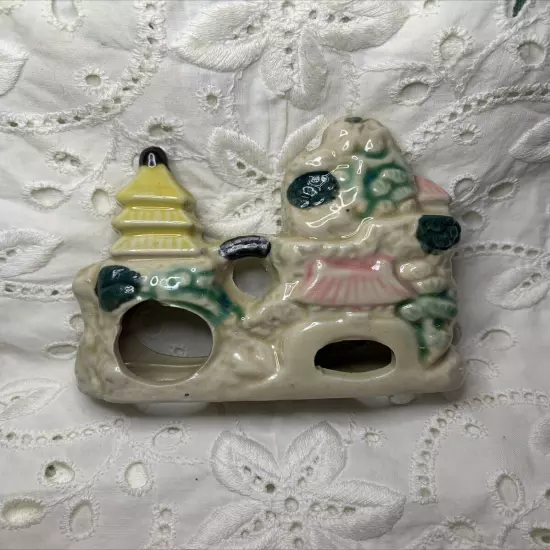 Vintage MCM Japanese Ceramic Aquarium Fish Tank Decoration Pagoda Asian Motif