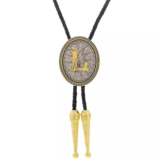 Bolo tie for Men Western Cowboy Golden Initial Letter A to Z Costume Bolo ties