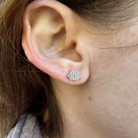 Moissanite Studs Cluster Flower Set Earrings Real 14k Rose Gold Over 925 Silver