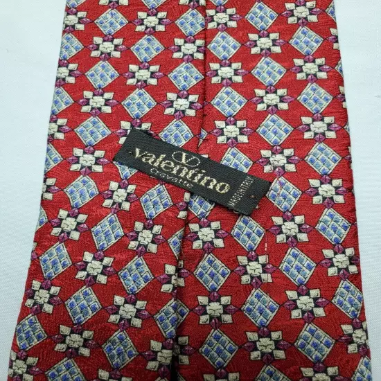 Vintage Valentino Cravatte 100% Silk Handmade Geometric Tie 80's Made In Italy 