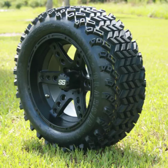 Golf Cart 14" Dominator Matte Black Wheels & 23" All Terrain Tires - Set of 4