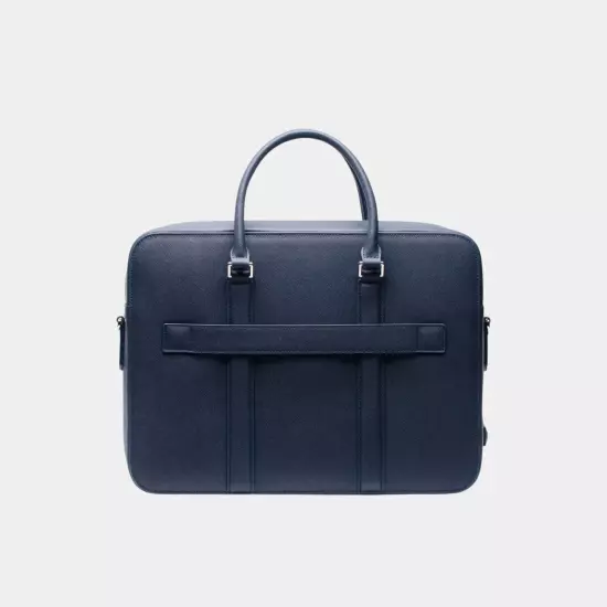 Classy Blue Leather Double-Zip Laptop Briefcase Bag | Maverick & Co Briefcase